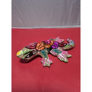 💥 Talavera Mexican Art Pottery Ceramic Iguana Lizard Gecko Orange Red 5 3/4” A3